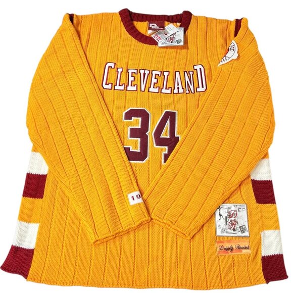 Vtg Deeply Rooted Mens Yellow Cleveland 34 NBA Basketball Knit Sweater Size 2XL - Picture 3 of 16